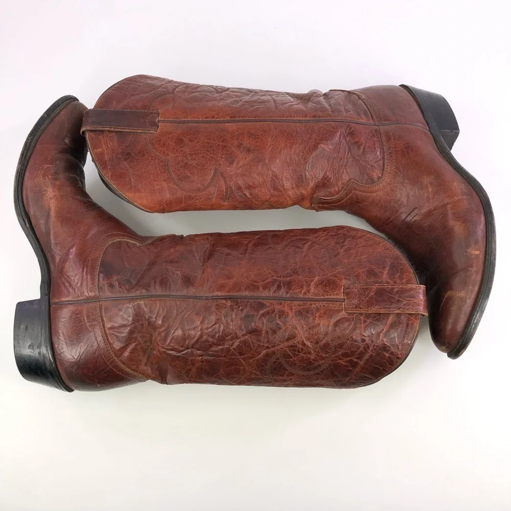 Diamond J by Justin Brown Leather Cowboy Western Boots Size 9D